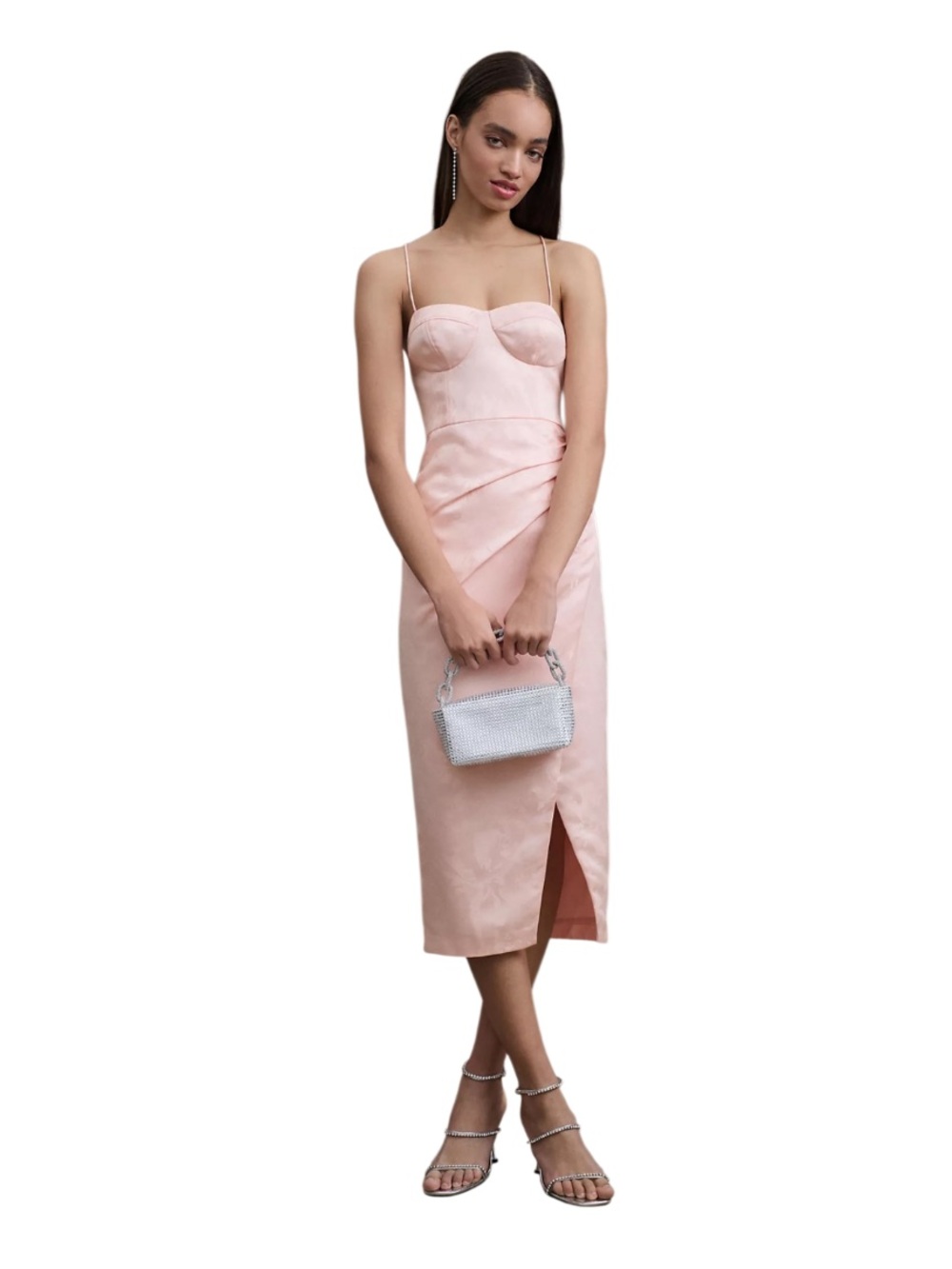 BHLDN Levi Corset Ruched Satin Jacquard Side-Slit Midi Dress Size 4